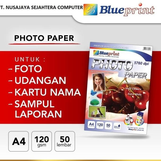 

Kertas Foto / Kertas Glossy / Glossy Paper Blueprint A4 120 Gsm Isi 50Lembar Promo
