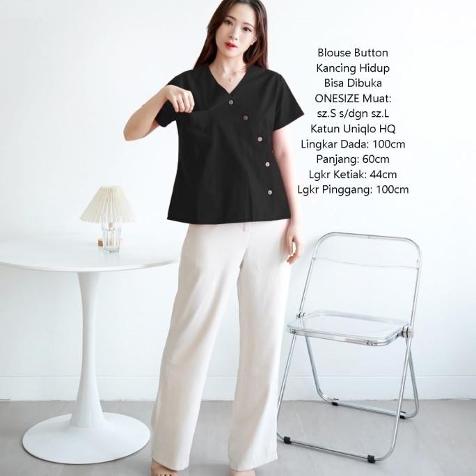 TERBARU BAJU KEMEJA HITAM WANITA KOREA JUMBO SHIRT BLOUSE BIGSIZE KATUN UNIQLO