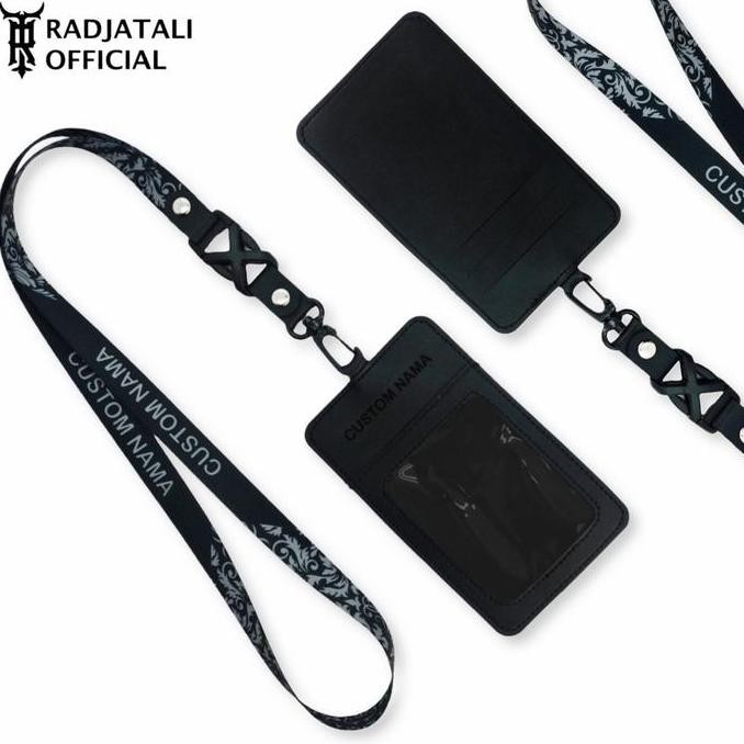 

Lanyard Kulit Holder ID Card Custom Nama Grafir Leather - BLACK murah