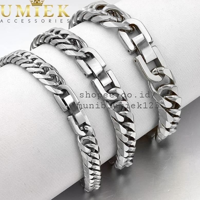 Gelang Pria Cowok Rantai Titanium silver putih perak Rante asli laki laki cowo keren panjang halus m