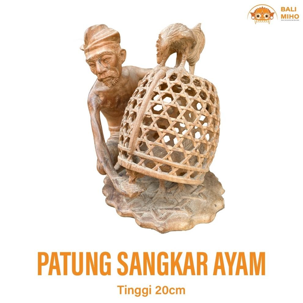 Living Patung Kakek Sangkar Ayam 20 Cm - Patung Kakek Sabung Ayam - Patung Kakek Kayu - Patung Kayu 
