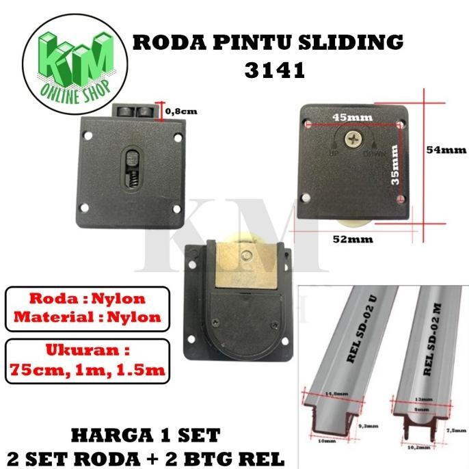 Roda Pintu Lemari Geser SD 3141 + Rel Tanam Pintu lemari PSM Auto