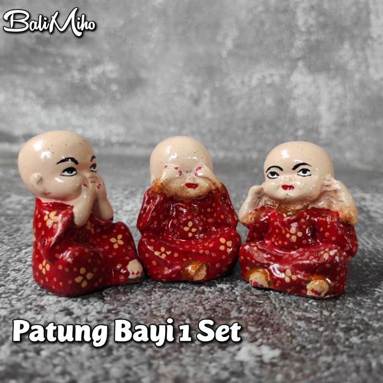 Living Patung Bayi Tutup Mata/Tutup Telinga/Tutup Mulut/Patung Tuyul/Patung Bayi Unik/Pajangan Patun