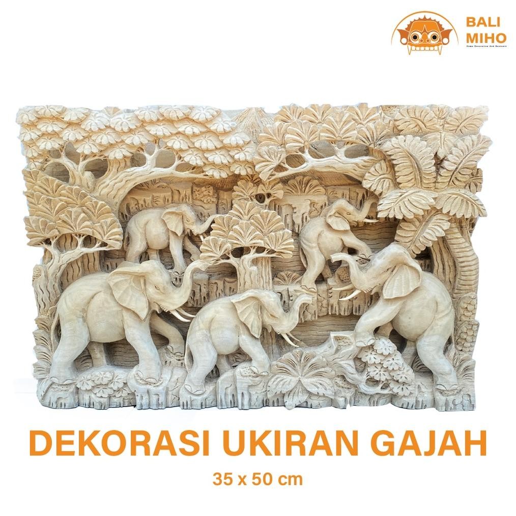 Living Dekorasi Dinding Ukiran Gajah Kayu Ukuran 35 X 50 Cm - Dekorasi Kayu - Hiasan Dinding Kayu - 
