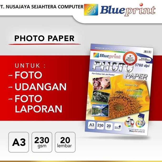 

Kertas Foto / Kertas Glossy / Glossy Paper Blueprint A3 230 Gsm Isi 20 Lembar Promo