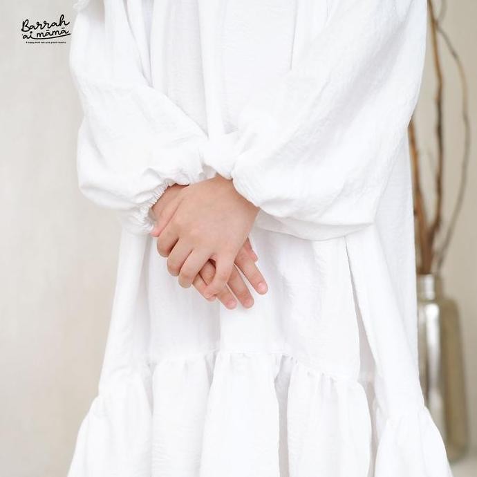 Barrahaimama  Baju  Dress Anak Perempuan Lengan Panjang Kerah Bordir Bunga Bahan Katun Polos Warna P