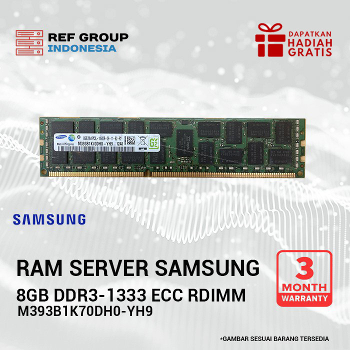 Memory untuk HP/DELL Server RAM DDR3 Samsung 8GB Xeon 2Rx4 ECC 1333MHz RDIMM M393B1K70DH0-YH9 ORIGIN