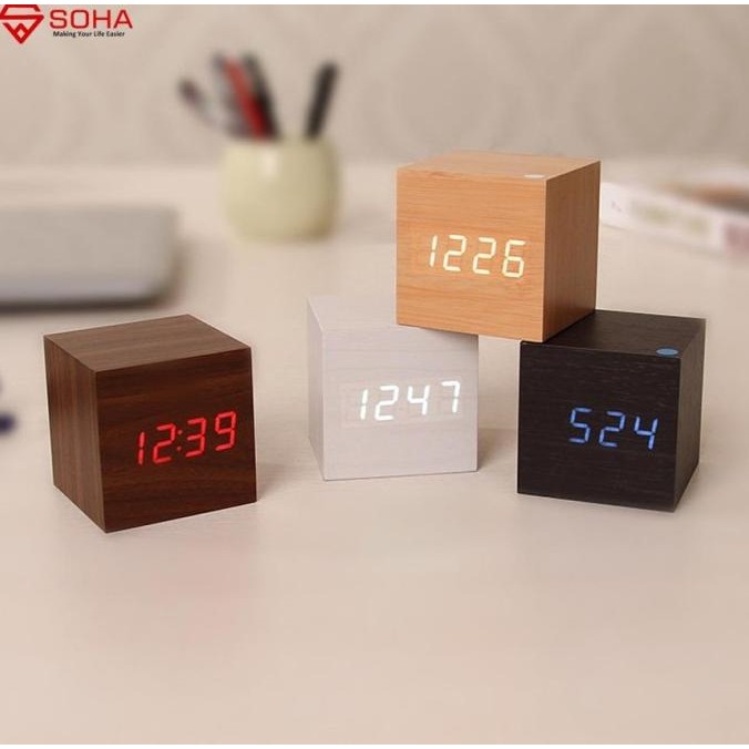 

JD-11 Jam Meja Motif Kayu Digital Led Desain Mini Alarm Suhu Kalender HFS