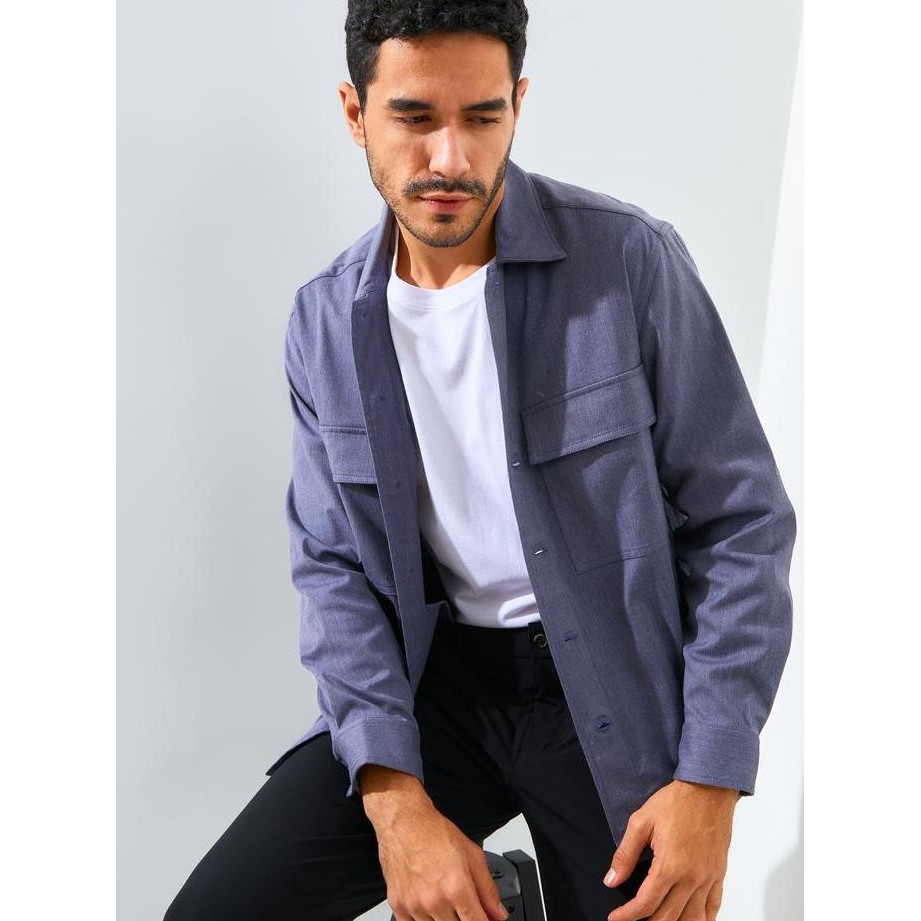 Promo Jack Nicklaus Cedric Kemeja-Jaket Pria Lengan Panjang Regular Fit Navy