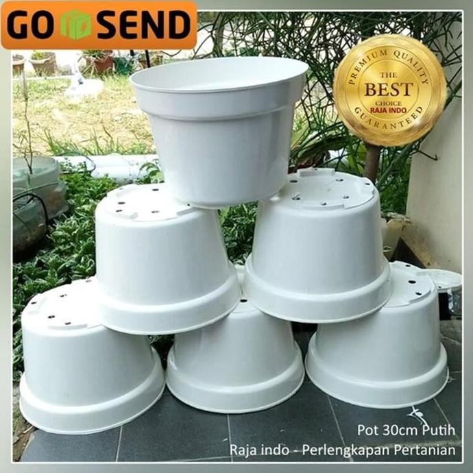Pot Bunga 30cm Putih 6pcs - Toko Pot Plastik Tanaman Hias Grosir Murah