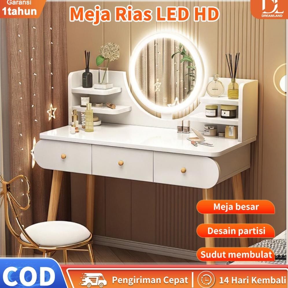 Meja Rias Putih/Meja Rias Minimalis/meja rias kecil/ Meja rias kaca lampu LED/Rak kosmetik Meja Rias