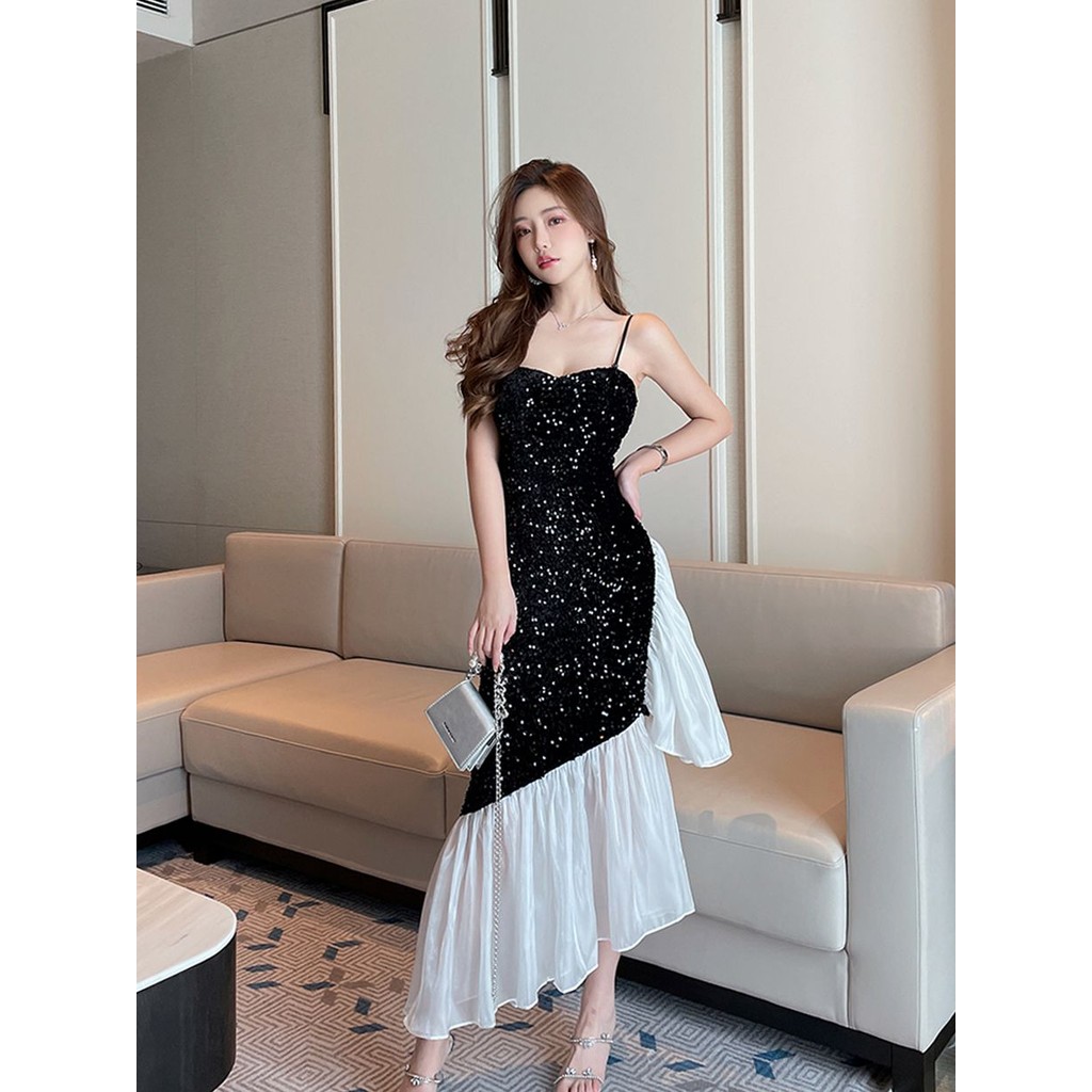 Sequin Bodycon Dress Slim Fit Tube Top Strap Dress