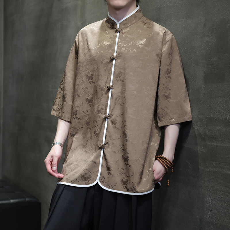 Kemeja Pria Gaya Cina Cetak Gaya Cina Baru Ukuran Besar Kemeja Lima Lengan