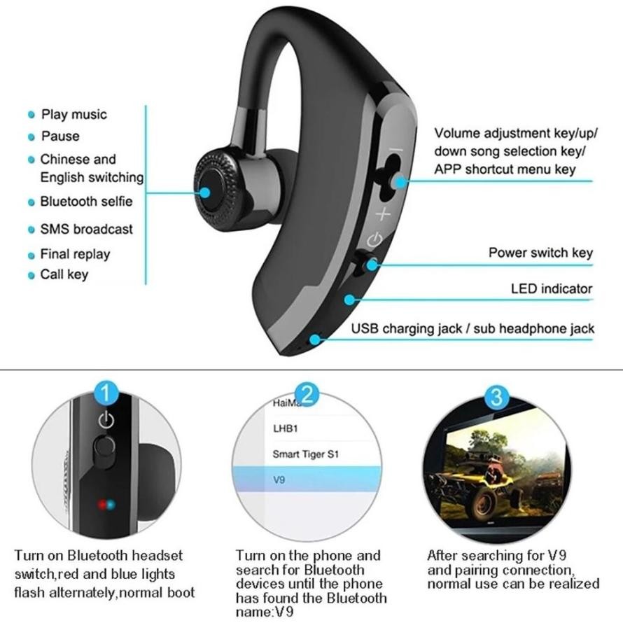 GS DAILYSKIN - Earphone V9 Headset Bluetooth V9 Wireless Bass