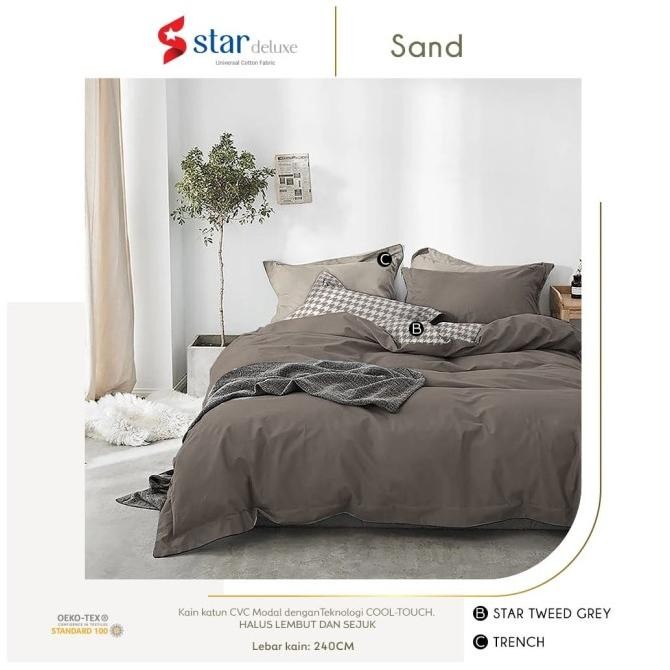 Sprei katun Polos (Tanpa BC) + Anti Geser Katun CVC STAR Premium Polosan Warna Abu SAND UK 90x200 / 