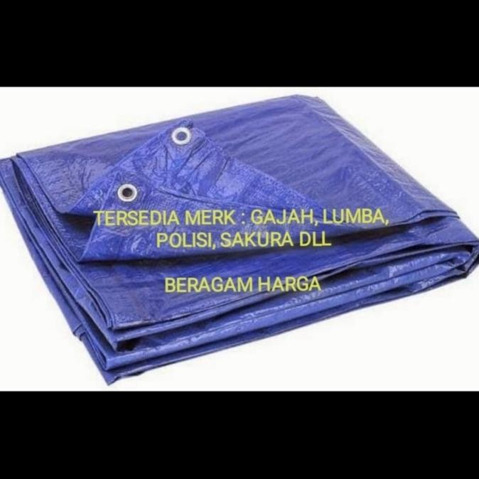 Terpal Plastik 6x8 meter Tenda Biru Cap Lumba Gajah Polisi Sakura