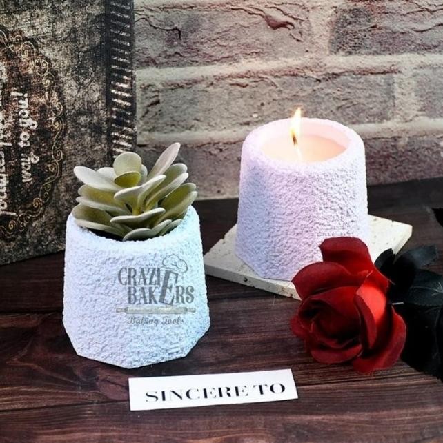CETAKAN SILIKON CANDLE JAR CUP SUCCULENT FLOWER POT ROUGH ROCK - POT BUNGA MOTIF BATU2 KARANG