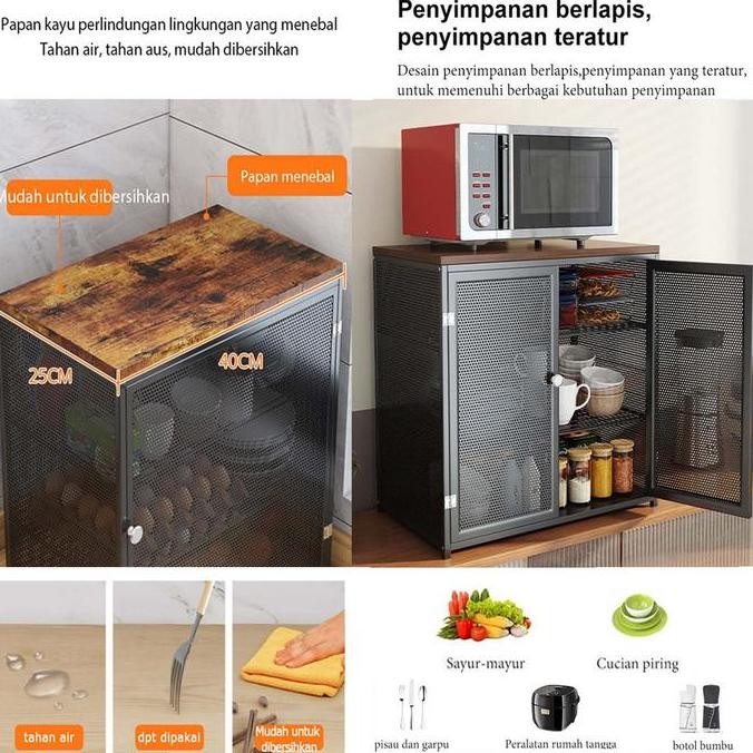 Lemari Piring Minimalis Rak Dapur Stainless Rak Penyimpanan Serbaguna Rak Dapur Kabinet Multi-Lapisa