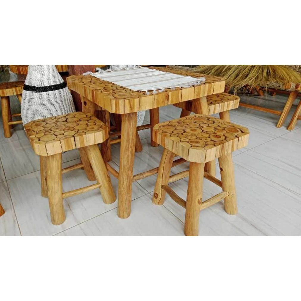 SET Meja Kursi Teras Satu Set Meja Kursi Taman Unik Artistik  Kayu Jati Kuat Murah