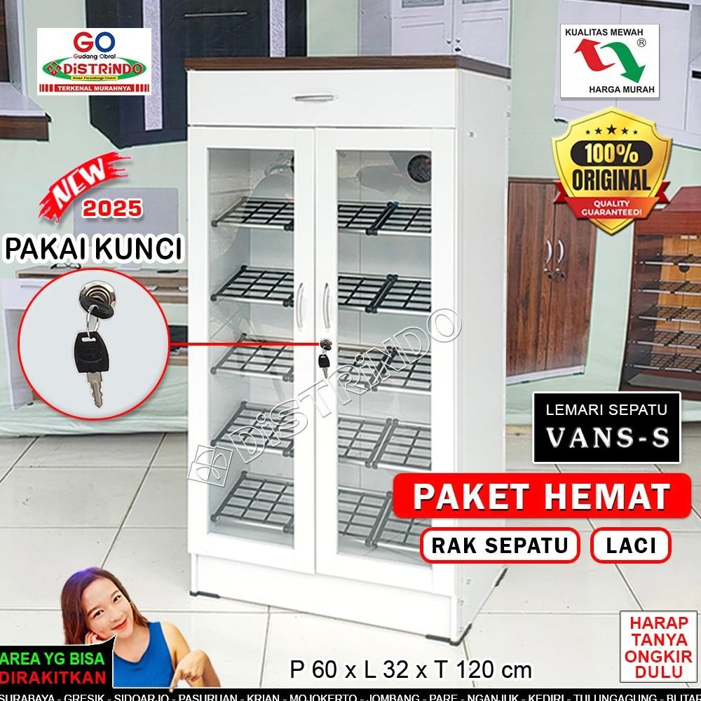 Lemari Sepatu Pintu Kaca 5 Rak 7 Ruang + Laci Sebaguna Kualitas Mewah Tapi Murah