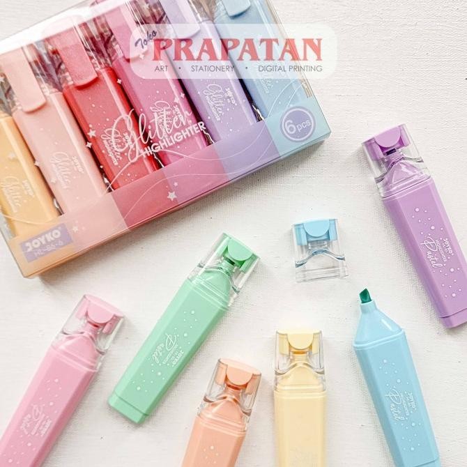 

Baru Joyko HL-85~86 Highlighter Glitter Pastel Set 6 | Penanda Warna