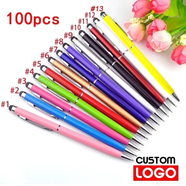 

100 Pens Of Each Pack Mini Metal 2-In-1 Stylus Universal Ballpoint Pen Text Engraving Custom Logo Office School Advertising Pen