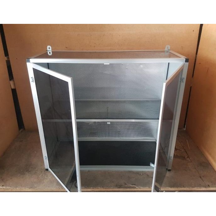 rak gantung lemari dapur kitchen set atas aluminium kaca 2 pintu polos