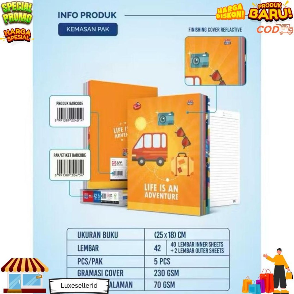 

Buku Tulis Sidu Maxi 42 Lembar (1 Pak = 5 Buku) / Buku Boxy Panjang D Best Seller