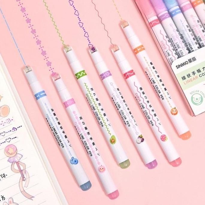 

Baru (6 pen) PENA LINEAR LINE SHAPED PEN BENTUK POLA SPIDOL MARKET SET HIGHLIGHTER PENANDA