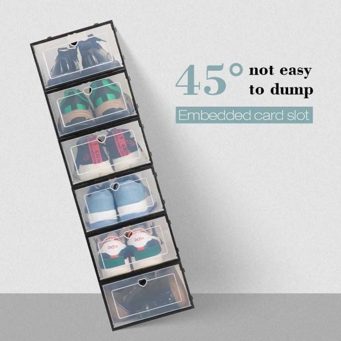 Rak Sepatu Plastik Kotak Sepatu Rakit Transparan Anti Debu Shoe Box Desain Kotak 6 pcs