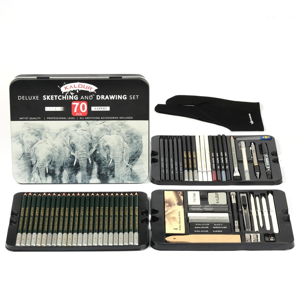 

Kalour Art Supplies 70Pcs Professional Sketching Pencil And Drawing Pencil Set In Tin Box With Various Drawing Tool For Artist