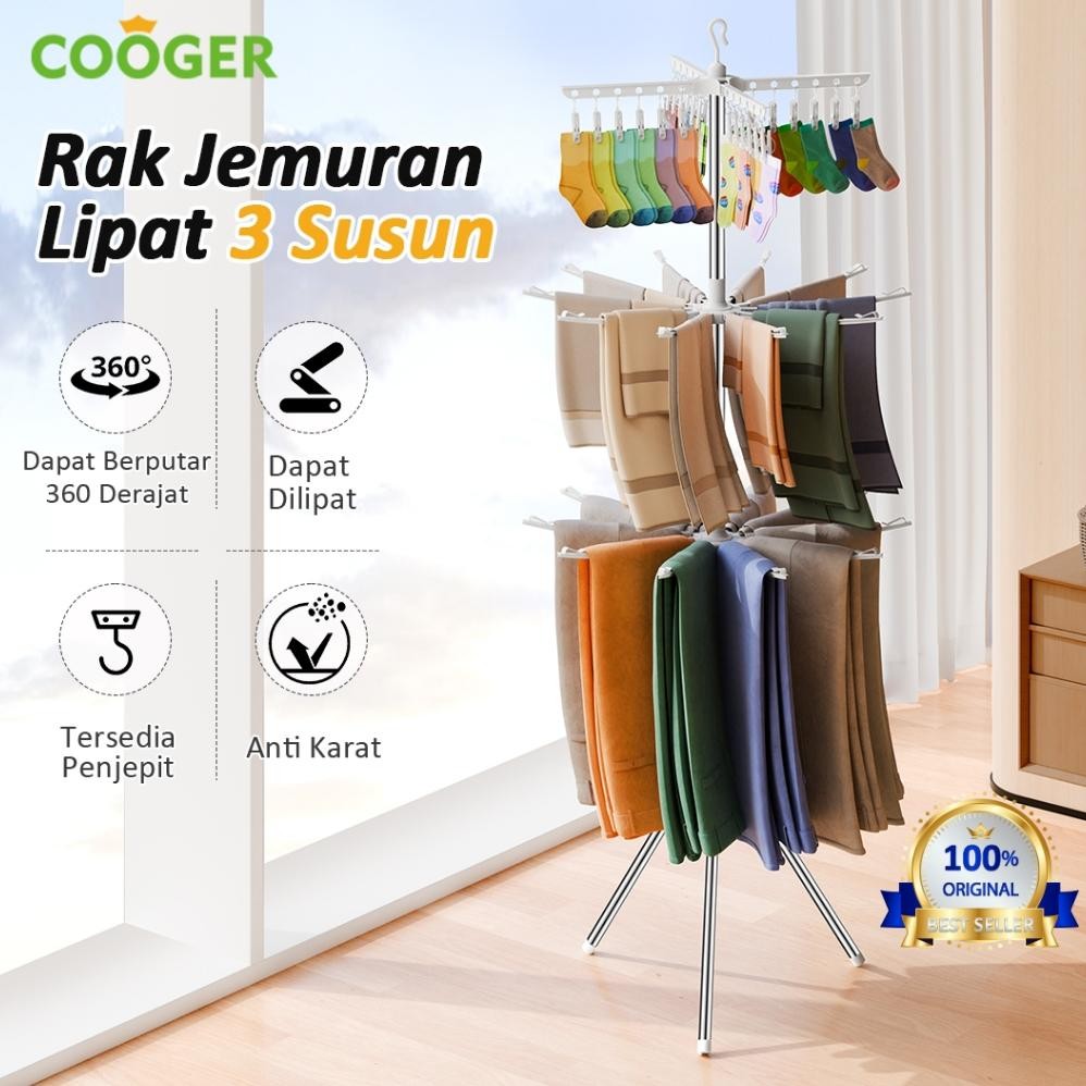 COOGER Rak Jemuran 3 Susun Model Baru Drying Rack Laundry Rack Rak Jemuran Bayi Laundri Rak Jemuran 