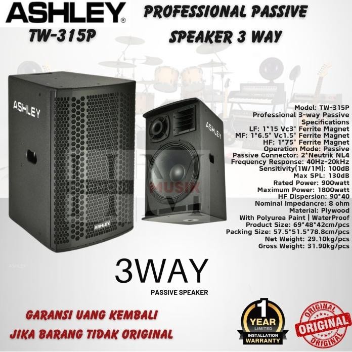 Terlaris Speaker Pasif Ashley Tw 315P Original 15 Inch Passive 3 Way Tw315P