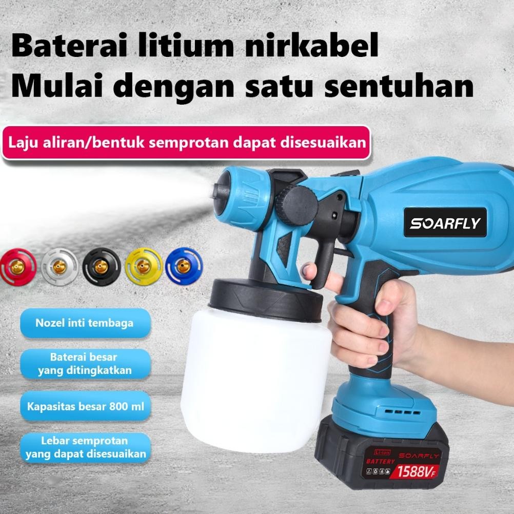 SOARFLY Mesin Semprot Cat Elektrik Nirkabel Berkekuatan Kompresor Alat Semprot Cordless Spray Gun