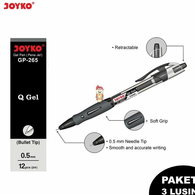 

| PAKET HEMAT | gell pen Joyko GP-265 0.5mm Black 3lusin