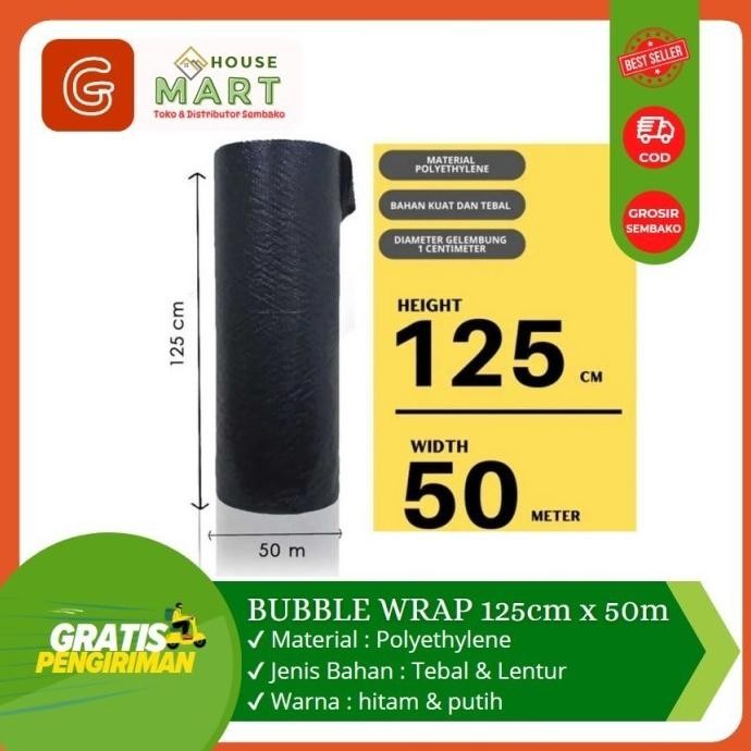 

tersedia bubble wrap premium quality 125cm x 50m - bubble wrap hitam kemasan 1 roll / gulung ukuran 125 cm 50 meter plastik packing berat kg core dan non cone