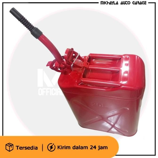 Jerigen Besi 20 Liter + Corong - Model Tutup Klip - Jerigen Offroad - Asli