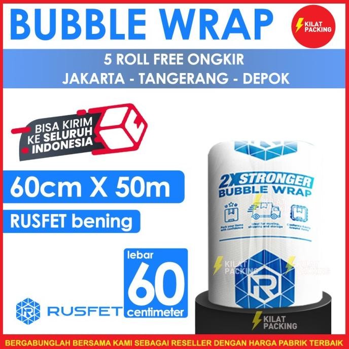 

tersedia bubble wrap rusfet bening 60cm x 50m tebal plastik bubblewrap roll