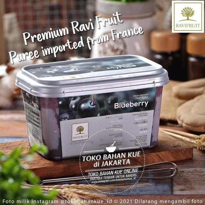 

Diskon! Ravi Fruit PUREE Blueberry 1kg Ravifruit Frozen Buah Bluberi Beku Pure