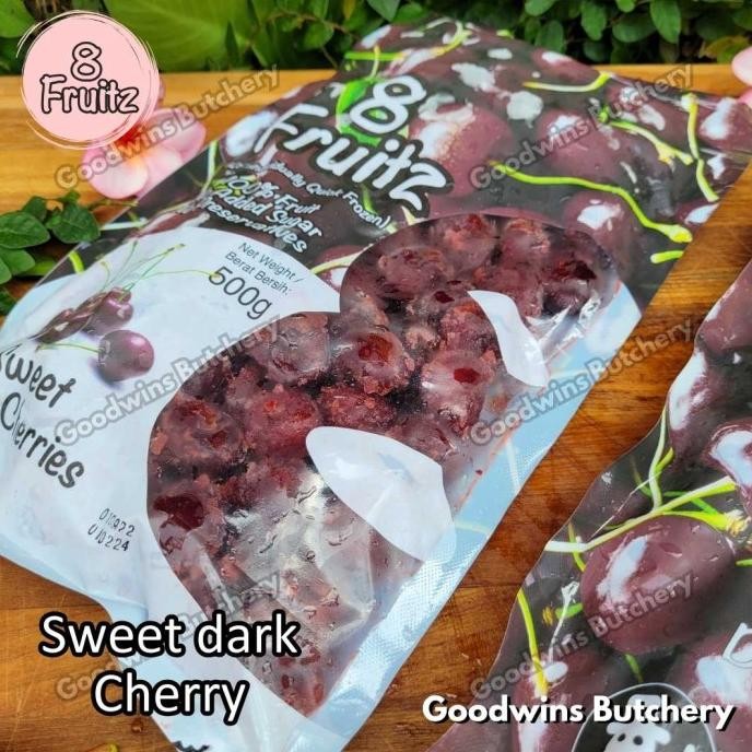 

Diskon! SWEET DARK CHERRIES 8 FRUITZ imported frozen buah beku CHERRY IQF 500g
