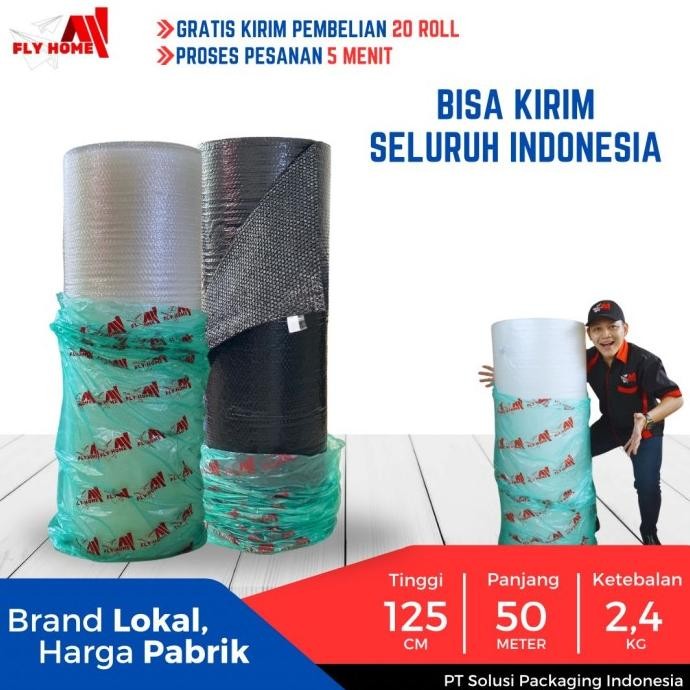

tersedia flyhome plastik bubble wrap hitam putih 2,4kg 1 roll besar bubblewrap