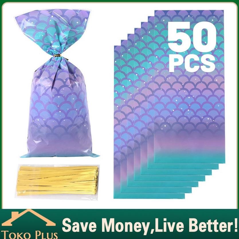 

[original] 50pcs kantung plastik mermaid goodie bag ultah anak / mermaid / plastik snack souvernir lebaran - kantong plastik kemasan permenbiskuit model ekor mermaid [terlaris] [terbaik]
