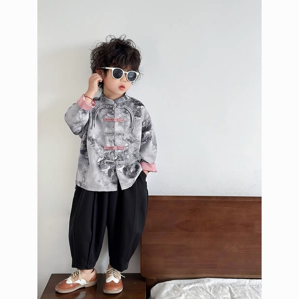 Setelan Tang Suit Hanfu Anak Laki-laki Gaya Tradisional Pakaian Kostum Anak