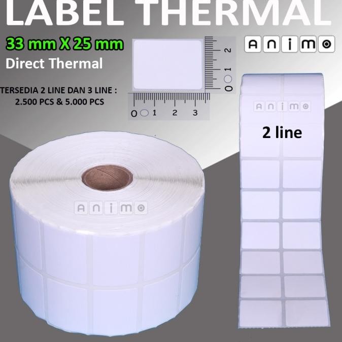 

LABEL THERMAL 33X25 - Label Barcode Direct Thermal 33 X 25 mm - Stiker Thermal 33x25 - 2 Line - 3 lINE isi 5.000 pcs murah