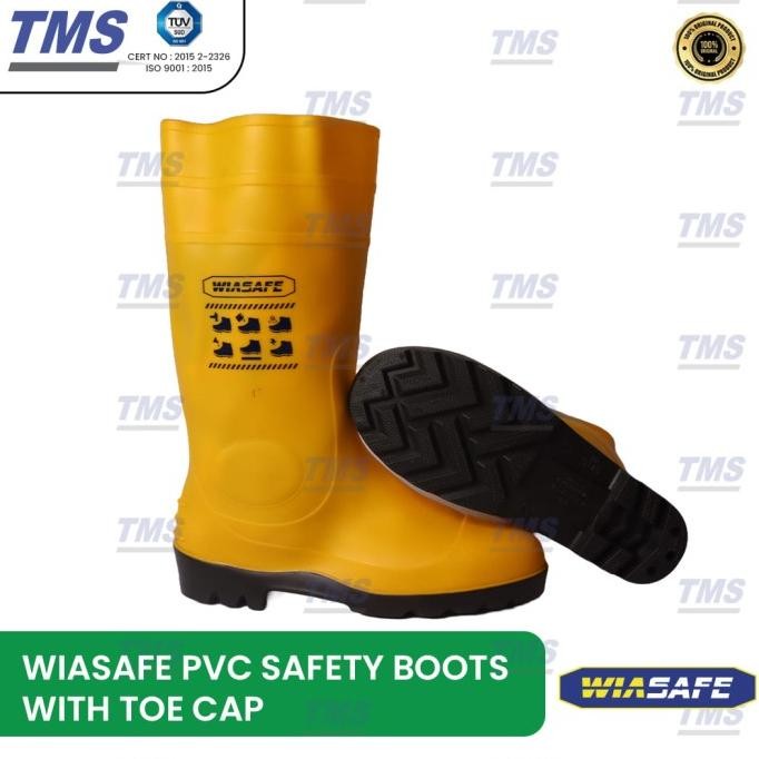 Diskon Sepatu Safety Boots Kuning  WIASAFE PVC Safety Boots  Toe Cap - Original