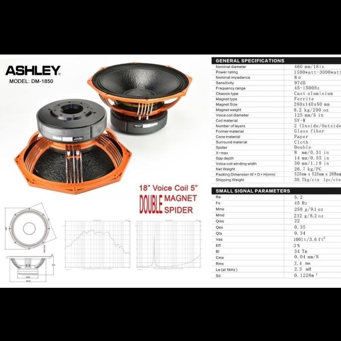 Promo Speaker Komponen Ashley Dm1850 Dm 1850 18 Inch Double Magnet Coil 5In Original