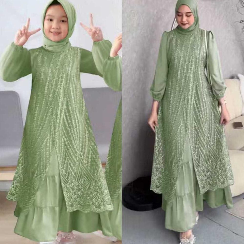 Gamis Maxi Olivia Ibu Dan Anak Brukat Tile Mutiara / Gamis Wanita Kondangan Pesta