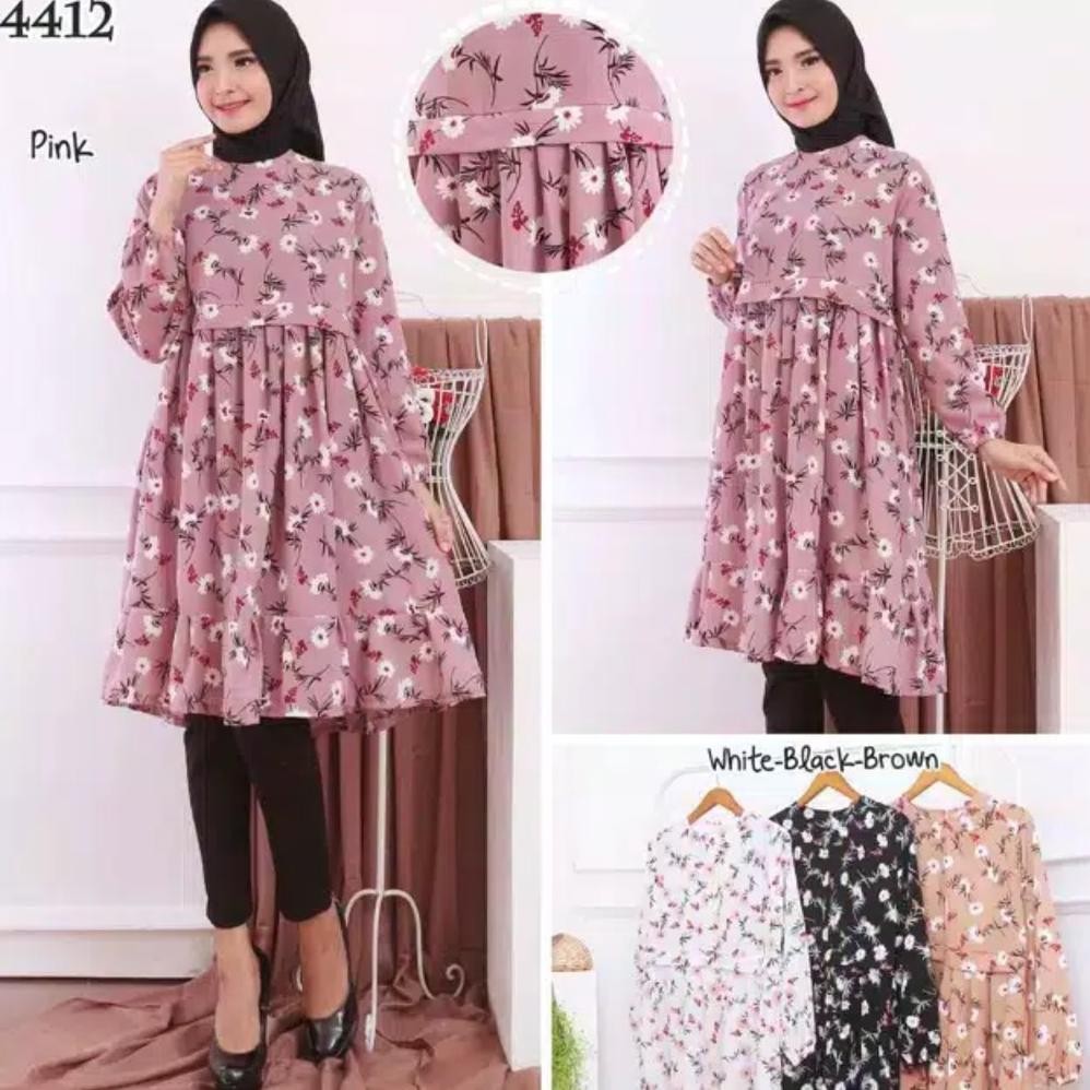 Tunik Wanita Motif Bunga Lengan Panjang/Tunik Bunga/Tunik Premium