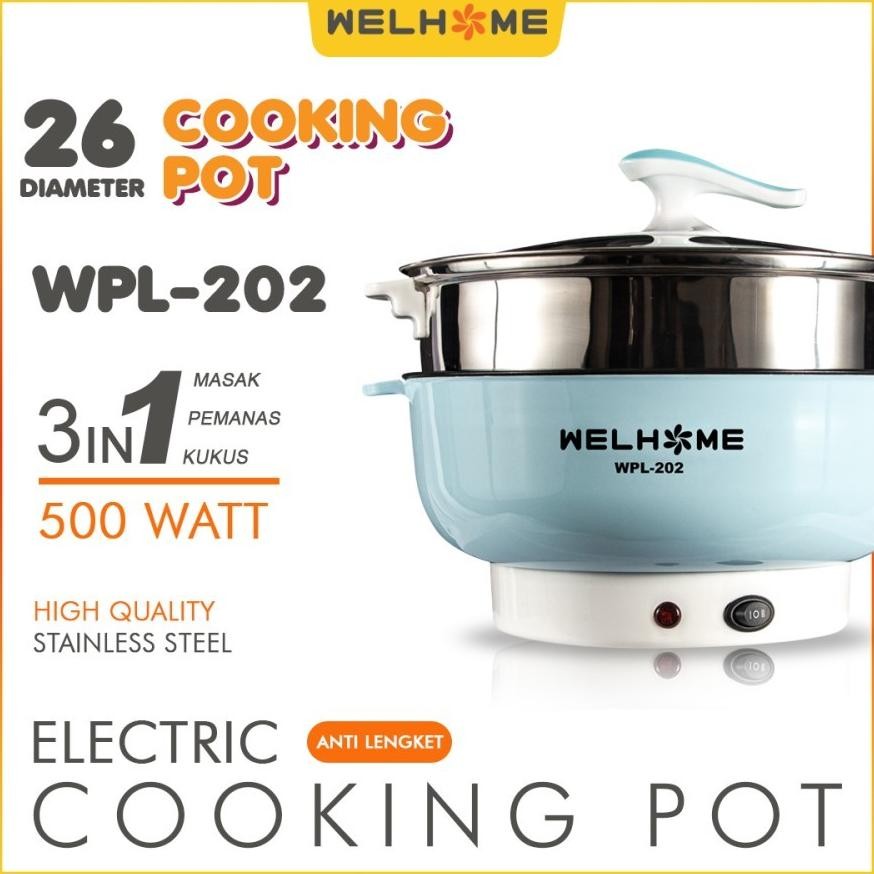 Welhome Electric Cooking Pot 3 In 1 WPL 202 Panci Listrik