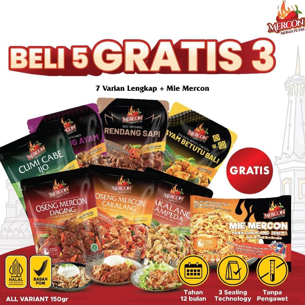 

TERMURAH [ BELI 5 GRATIS 3 ] - Set Seminggu Satset 7 Pack All Varian Best Seller - MERCON MERAH PUTIH/OMD-OMC-CCI-CJ-RA-RS-ABB + GRATIS MIE MERCON CAKALANG Siap kirim